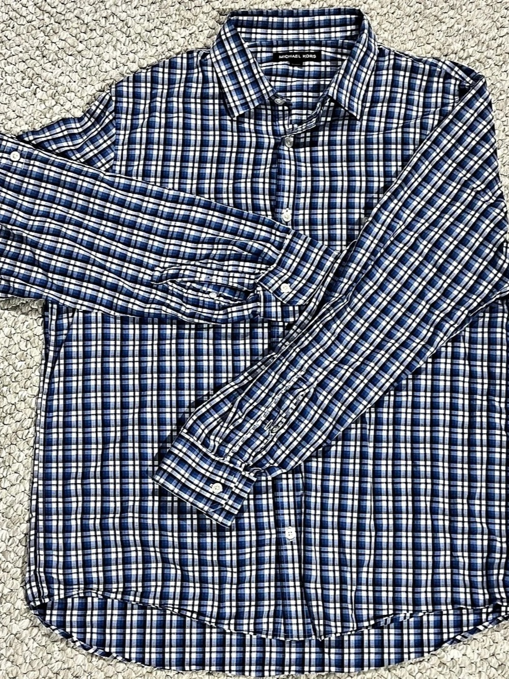 Michael Kors Plaid Cotton Shirt in Blue & White Large Like New Mens